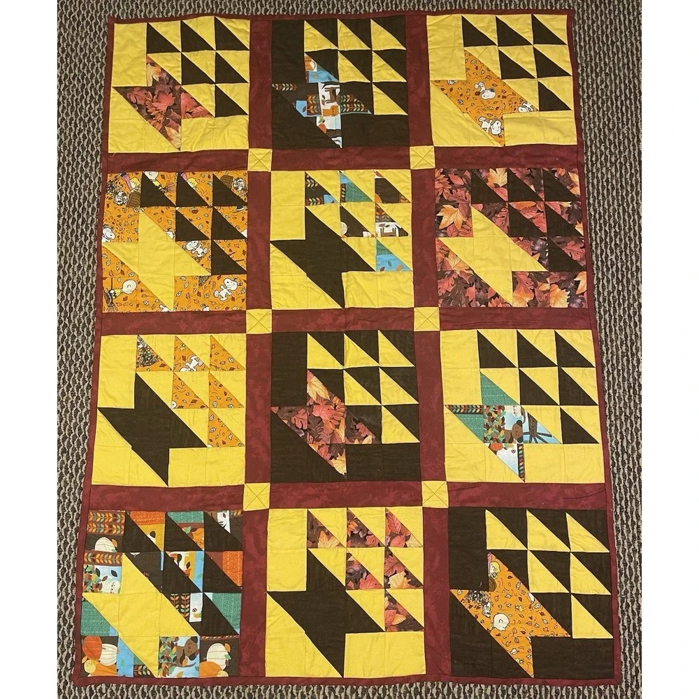 Handmade Bear Paw Quilt Blanket Quilted Autumn Fall Peanuts Snoopy 39